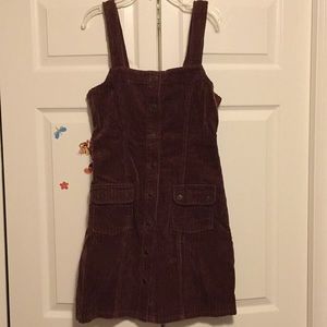 Vintage Brown Corduroy Button Up Overall Dress